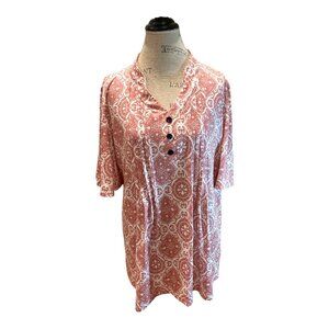 Hocosit Peach/Pink Stretch V-Neck Short Sleeve Pullover Tunic Women's Size L